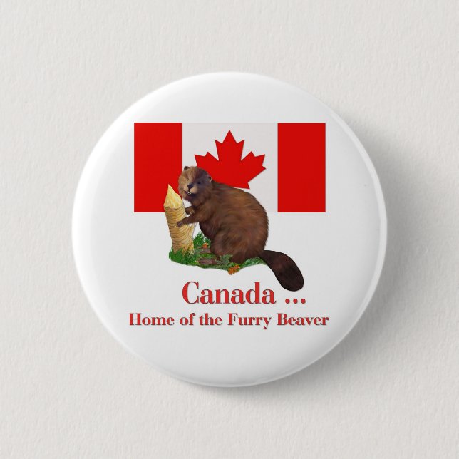 Furry Beaver Pinback Button (Front)