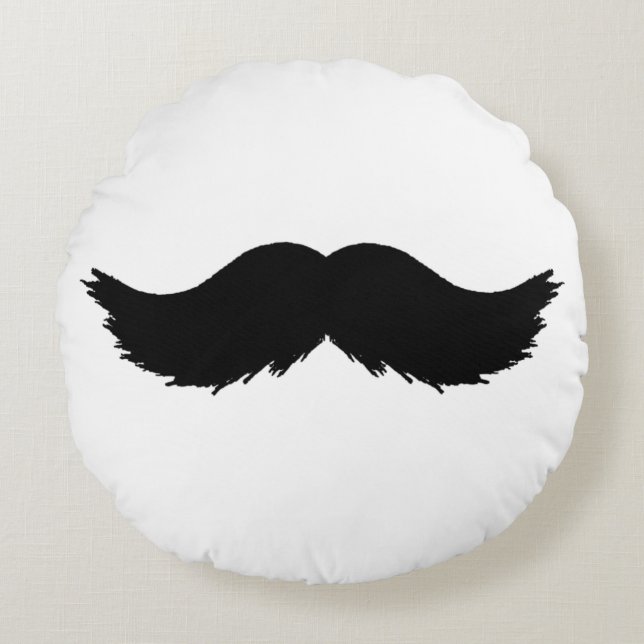 Furry Black Mustache Round Pillow (Front)