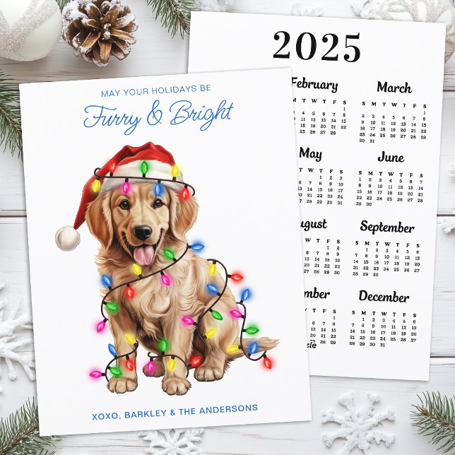 Furry & Bright 2026 Calendar Golden Retriever Dog Holiday Card (Creator Uploaded)
