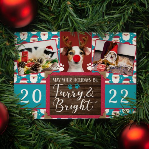 Furry  Bright add your photos Santa Holiday Card