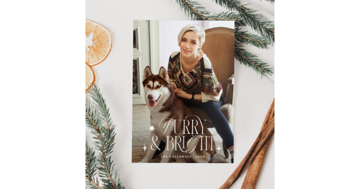 Furry & Bright Classic Dog Photo Christmas Holiday Card | Zazzle
