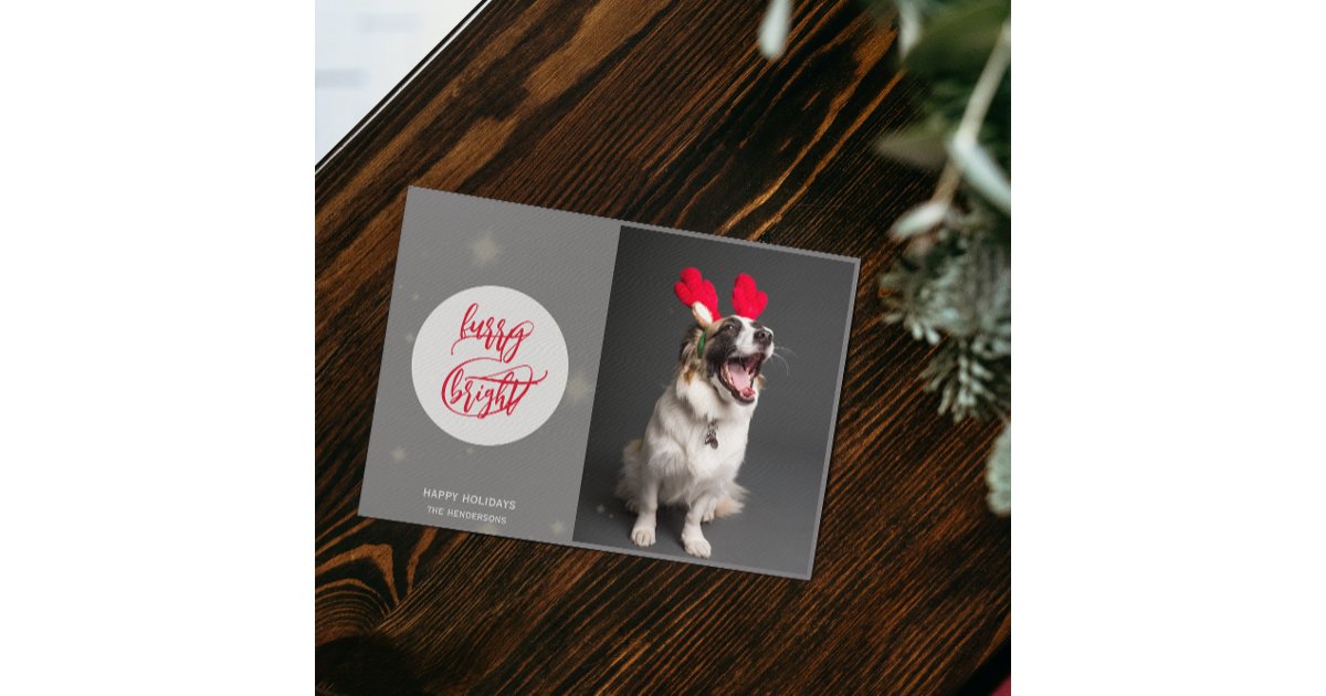 Furry & Bright | Custom Name & Photo | Happy Holiday Card | Zazzle