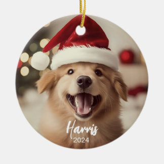 Furry + Bright Cute Dog Photo Christmas Ornament