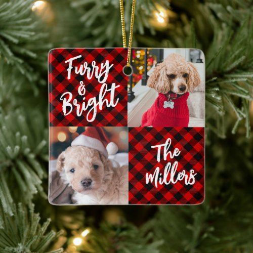 Furry  Bright Dog 2 Photo Christmas Ceramic Ornament