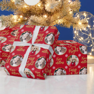 Furry & Bright Dog Photo Christmas Snowflake Wrapping Paper