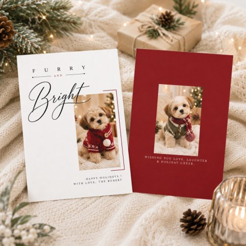 Furry & Bright Elegant Script Dog Christmas Photo Holiday Card