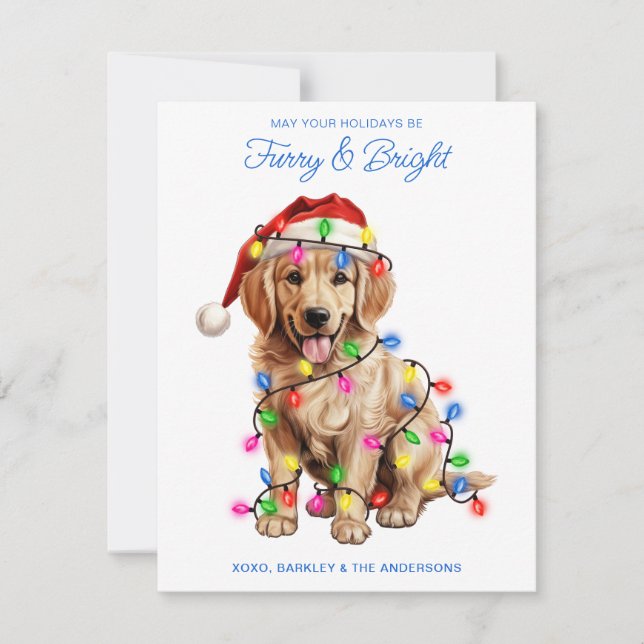 Furry & Bright Personalized Golden Retriever Dog Holiday Card (Front)