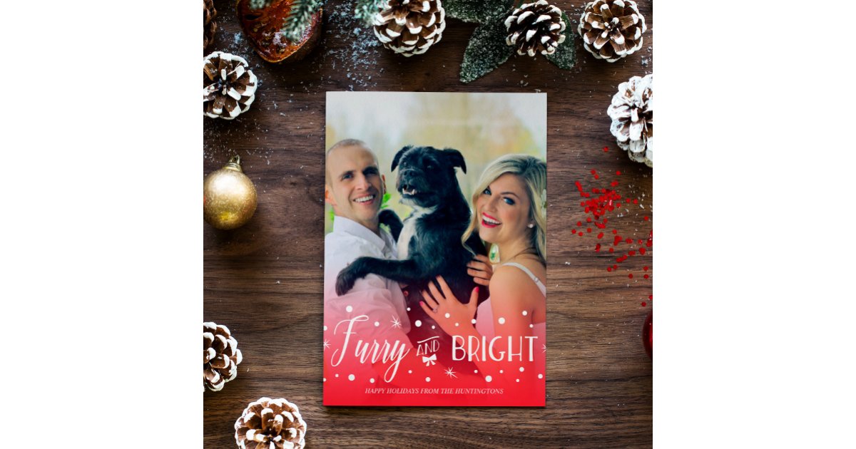 Furry & Bright - Pet Christmas Photo Holiday Card | Zazzle