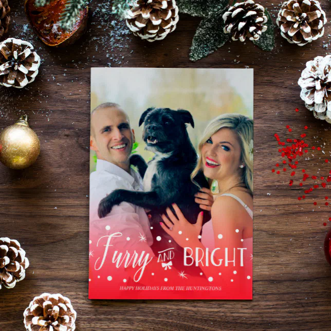 Furry & Bright - Pet Christmas Photo Holiday Card | Zazzle