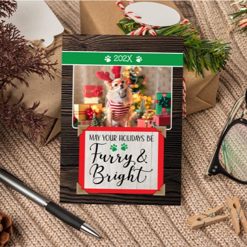 Furry  Bright Rustic Wood Background Snowflake Ho Holiday Card