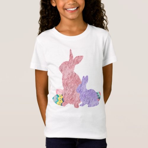 Furry Bunnies Pink Purple Easter Egg Watercolor T_Shirt