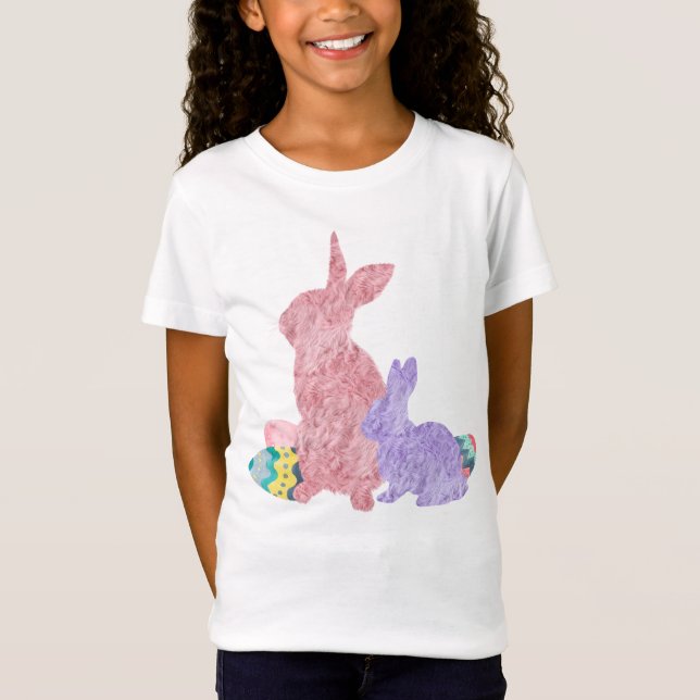 Furry Bunnies Pink Purple Easter Egg Watercolor T-Shirt (Front)