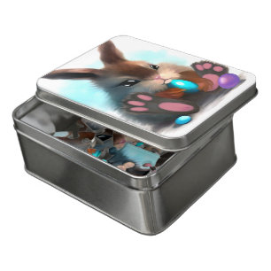 Furry Bunny with Blue and Purple Easter Eggs Jigsaw Puzzle