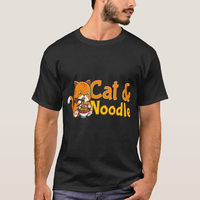 Furry Cat eats Noodle T-Shirt (Front)