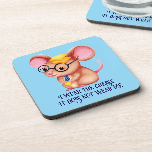 Furry Cheese Man Business Mouse Tie Glasses Nerdy Beverage Coaster (Left Side)
