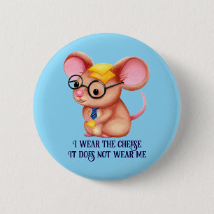Furry Cheese Man Business Mouse Tie Glasses Nerdy Button