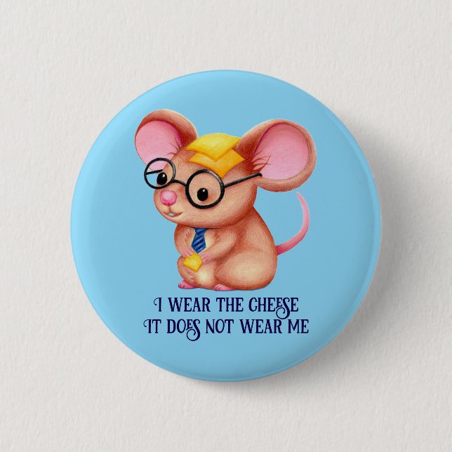 Furry Cheese Man Business Mouse Tie Glasses Nerdy Button (Front)