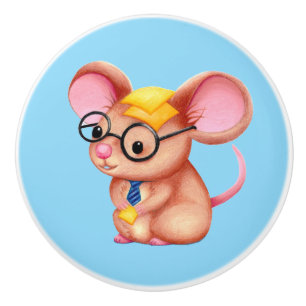 Furry Cheese Man Business Mouse Tie Glasses Nerdy Ceramic Knob