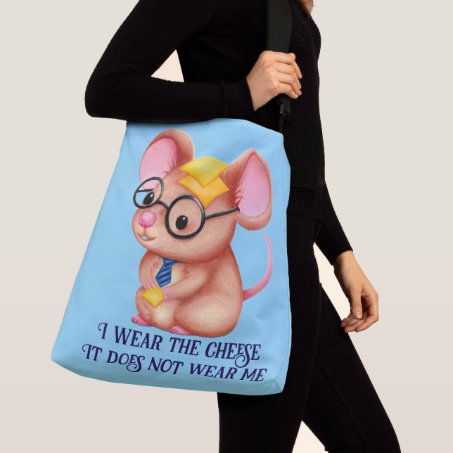Furry Cheese Man Business Mouse Tie Glasses Nerdy Crossbody Bag (Close Up)