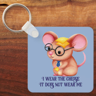 Furry Cheese Man Business Mouse Tie Glasses Nerdy Keychain