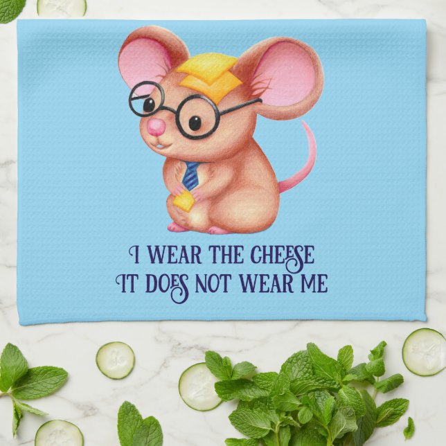 Furry Cheese Man Business Mouse Tie Glasses Nerdy Kitchen Towel (Folded)