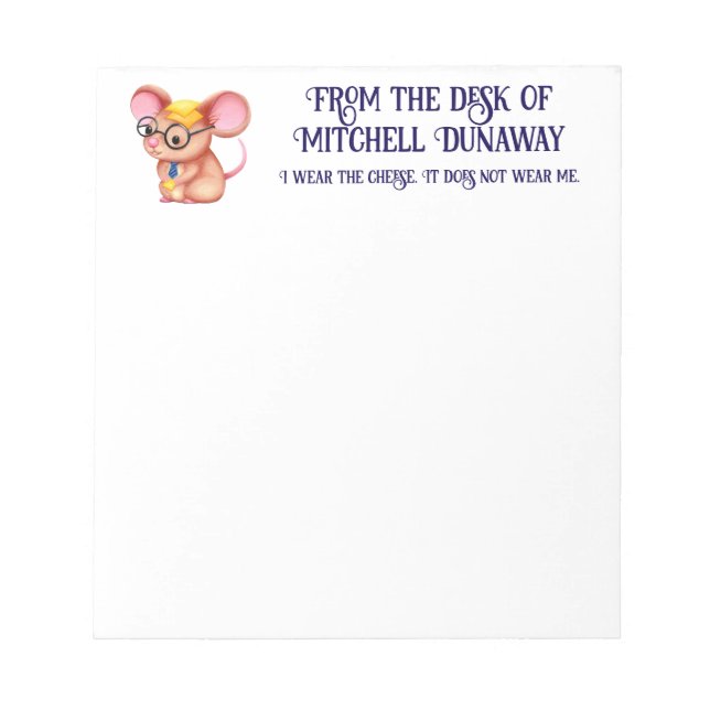 Furry Cheese Man Business Mouse Tie Glasses Nerdy Notepad (Front)