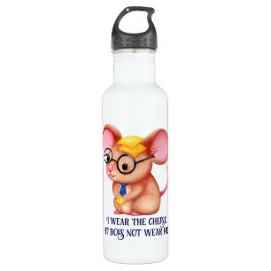 Furry Cheese Man Business Mouse Tie Glasses Nerdy Stainless Steel Water Bottle