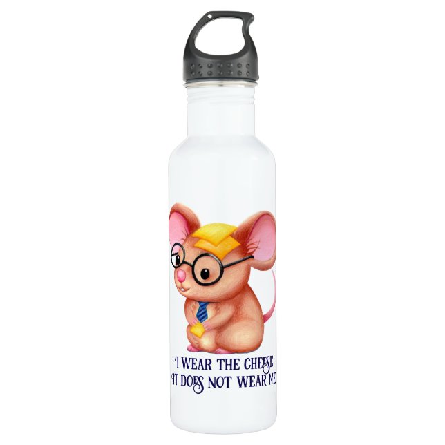 Furry Cheese Man Business Mouse Tie Glasses Nerdy Stainless Steel Water Bottle (Front)