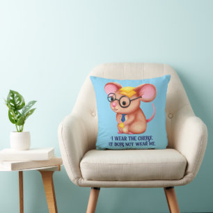 Furry Cheese Man Business Mouse Tie Glasses Nerdy Throw Pillow