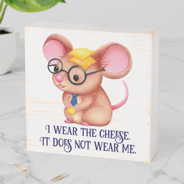 Furry Cheese Man Business Mouse Tie Glasses Nerdy Wooden Box Sign (In Situ Horizontal)