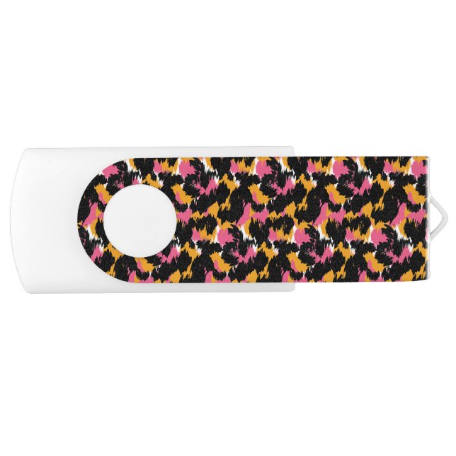 Furry Cheetah Animal Modern Pink Flash Drive (Front)