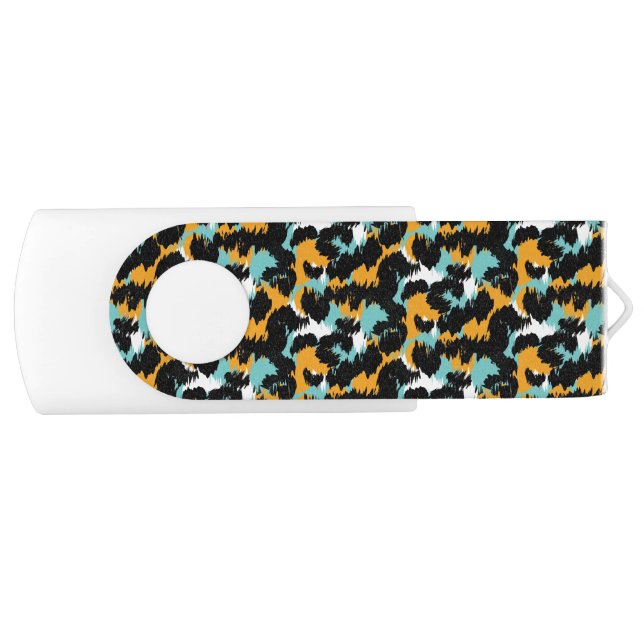 Furry Cheetah Animal Modern Teal Flash Drive (Front)
