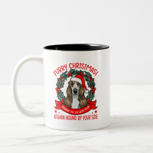 Furry Christmas Afghan Hound dog lover Two_Tone Coffee Mug