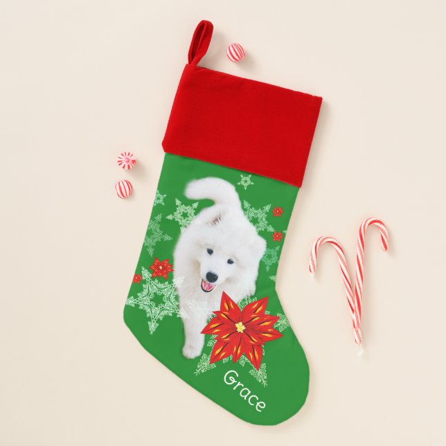 Furry Christmas Dog Samoyed personalized Stocking (Front)