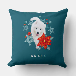 Furry Christmas Dog Samoyed personalized Throw Pillow