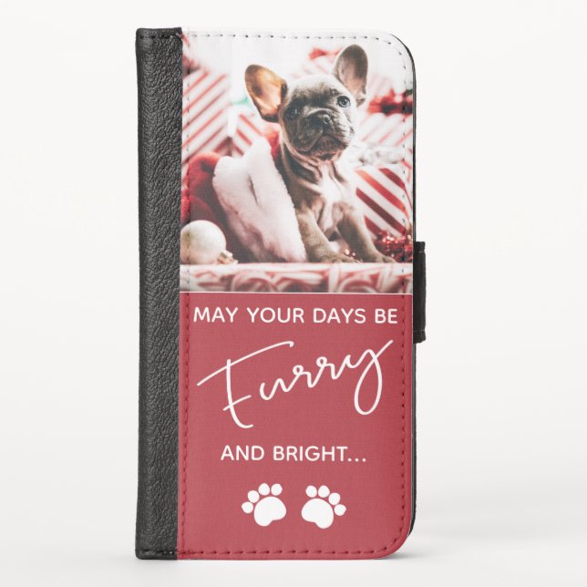 Furry Christmas red with photo and white paws iPhone Wallet Case (Front)