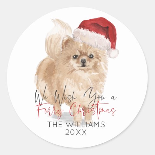 FURRY CHRISTMAS Santa Dog Personalized Classic Round Sticker