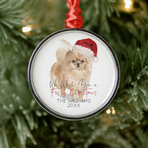 FURRY CHRISTMAS Santa Dog Personalized Metal Ornament