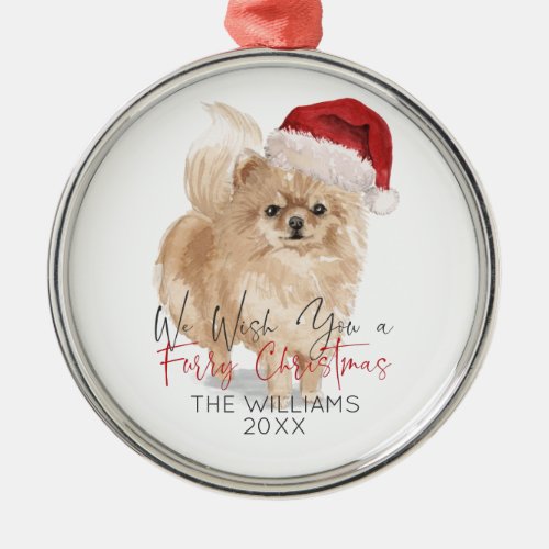 FURRY CHRISTMAS Santa Dog Personalized Metal Ornament
