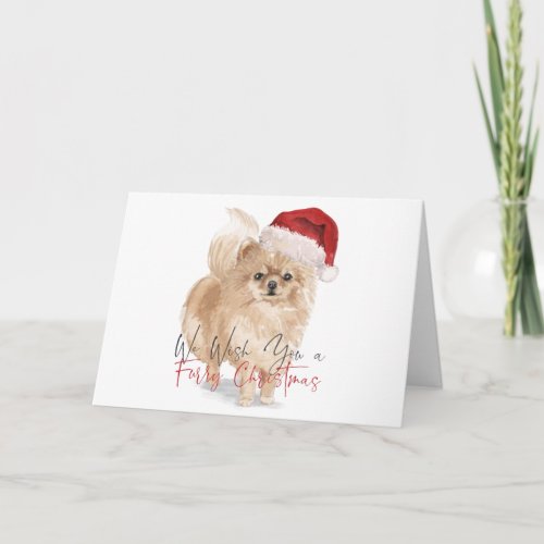 FURRY CHRISTMAS Santa Hat Pomeranian Calligraphy Card