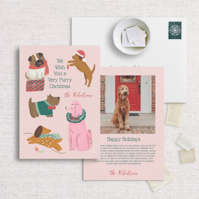 Furry Christmas Unique Dog Illustration Holiday Card (Creator Uploaded)