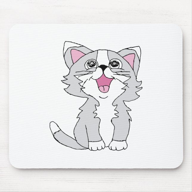 Furry Cute Cat Aesthetic Happy Cat Clipart Drawing Mouse Pad (Front)