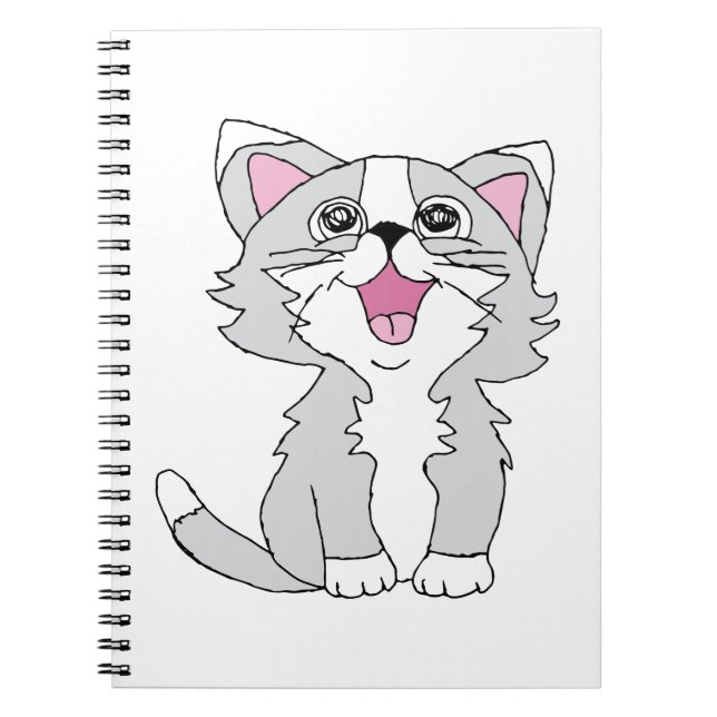Furry Cute Cat Esthetic Happy Cat Clipart Drawing Notebook (Front)