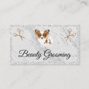 Furry Dog Scissors Marble Business Card