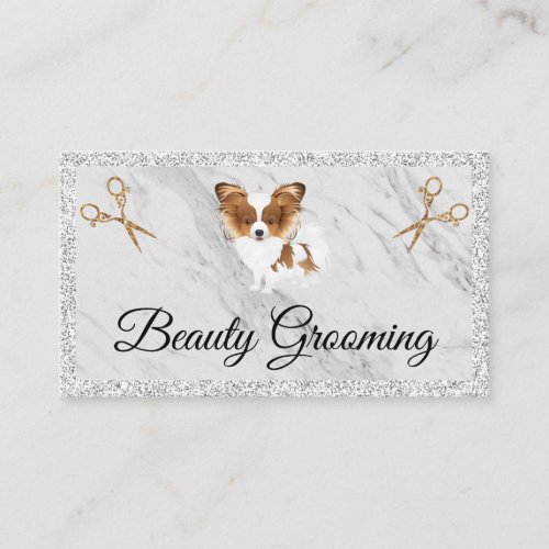Furry Dog  Scissors  Marble Business Card