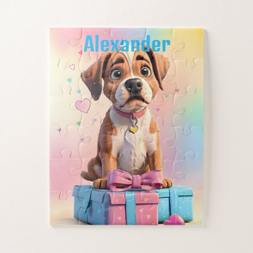 Furry Friends Boxer Puppy and Colorful Gifts Jigsaw Puzzle
