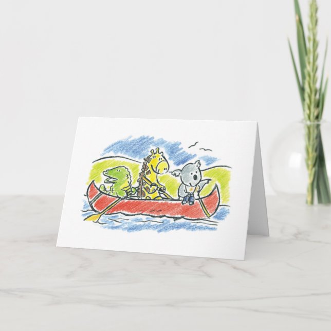 Furry Friends Canoe Folded Greeting Card (Front)