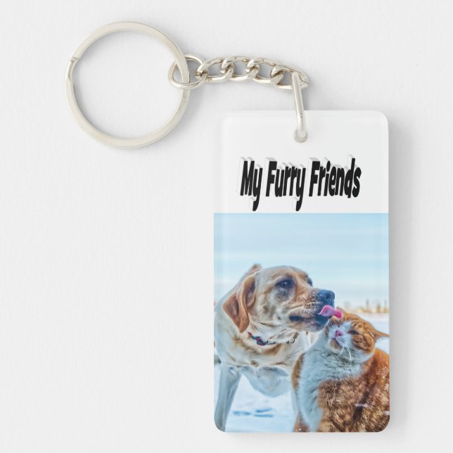 Furry Friends Cat and Dog Photo    Keychain (Front)