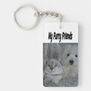 Furry Friends Cat and Dog Photo    Keychain