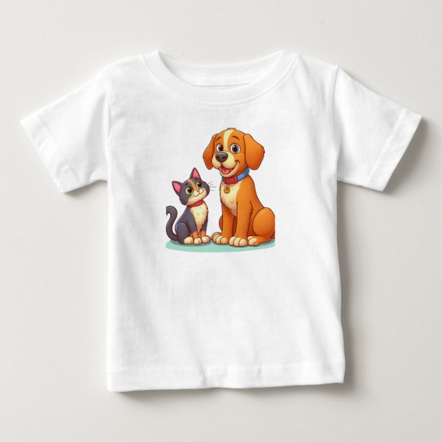 Furry Friends Forever: Dog and Cat Together  Baby T-Shirt (Front)